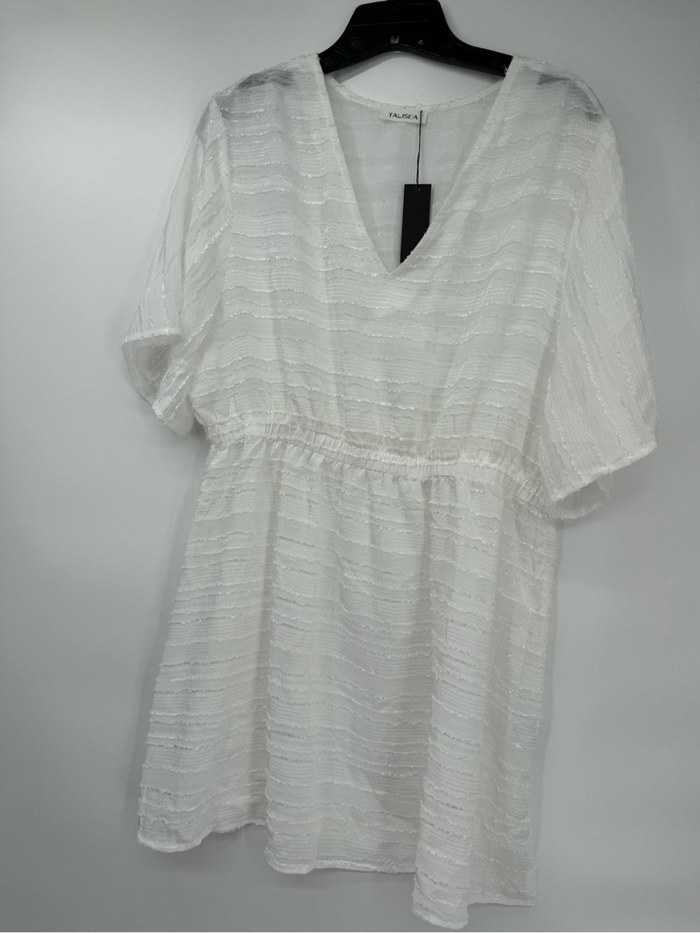 Talise White Textured V-Neck Babydoll Beach Coverup Dress